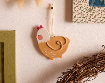 Gallina decorativa colgante, decoración de pared estilo cottagecore para cocina y pared de galería, escultura hecha a mano.