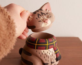 Custom Cat Portrait Jar – Handmade Eco Resin Cat Sculpture – Personalized Pet Lover Gift