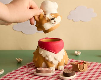 Chef Dog Eco-Resin Storage Jar with Miniature Food | Jesmonite Dog Chef Figurine | Custom Pet Portrait Kitchen Decor Labu Studio