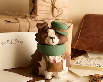 Mailman Dog Eco-Resin Storage Jar with Removable Letters | Interactive Custom Pet Portrait | Whimsical Jesmonite Postman Dog Figurine