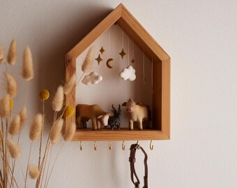 Custom Farmhouse Key Holder for Wall | Wooden Farm Animal Key Hanger | Personalized Cow and Goat Cottagecore Decor, New Home Gift