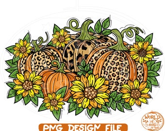 Fall Pumpkins print PNG, Pumpkins PNG Design Graphic, Pumpkins with Sunflowers PNG,Fall Pumpkins Leopard Png,Pumpkin Png Design,Pumpkins Png