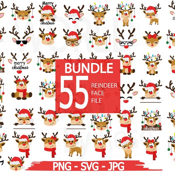 Bundle Christmas Reindeer Face Svg, Christmas svg, Retro Christmas svg, Santa christmas svg, christmas silhouette, cut file