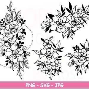 Floral bundle svg, Flower bundle svg, Floral silhouette, Floral Spring svg, Silhouette, cut file, png design, for cricut