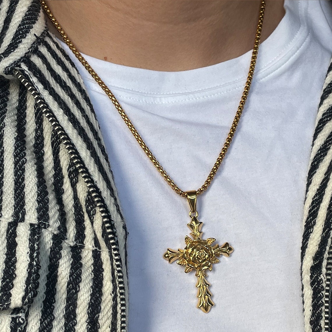 Gold Crucifix Pendant Gold Plated Necklace Men
