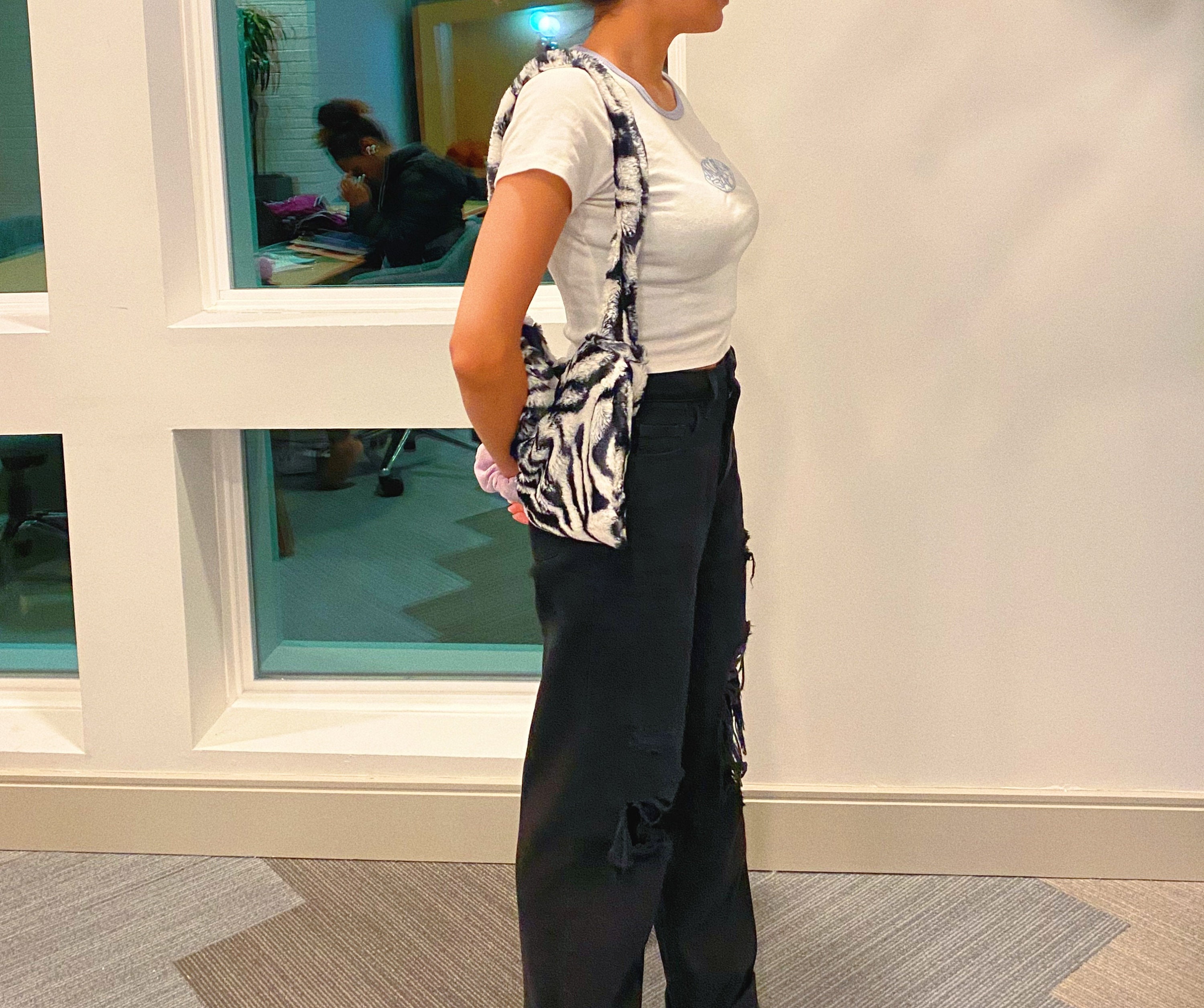 fluffy zebra tote bag