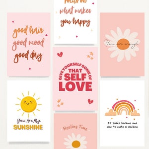 Set of 8 Positive Mini Prints. Motivational, self care, inspiration quotes. Wall decor card. A6 Positive Postcards. Self Love Positive Pack.