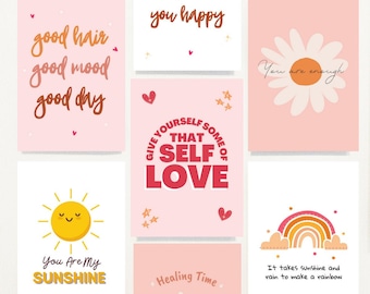 Set of 8 Positive Mini Prints. Motivational, self care, inspiration quotes. Wall decor card. A6 Positive Postcards. Self Love Positive Pack.