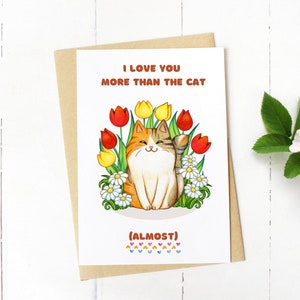 Je t’aime plus que le chat. Valentines card.valentines day card.funny anniversary card.boyfriend.gift for him.love.ginger.for him.for her