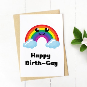 Homo-verjaardagskaart. lesbische verjaardagskaart. Gay Pride. regenboog met wolken. gelukkige geboorte-homo. lesbisch cadeau. kunst. LGBT. vreemd. vrouw. handgemaakt