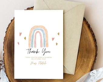 Thank You Teacher Card-Personalised Rainbow Teacher Card-Teacher Gift-Card for Classmate-Card for Colleague-Cute Rainbow card For Her