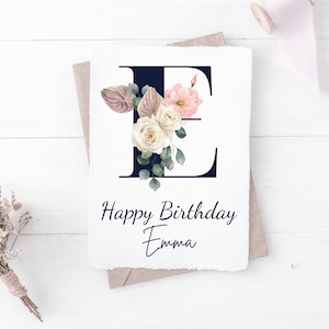 Geburtstagskarte für Sie, Blumen Geburtstagskarte, Personalisierte Happy Birthday Grußkarte - Anpassbar mit Name und Alter / Geburtsjahr