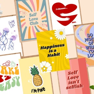 Set of 8 Positive Mini Prints. Motivational, self care, inspiration quotes. Wall decor card. A6 Positive Postcards. Self Love Positive Pack.