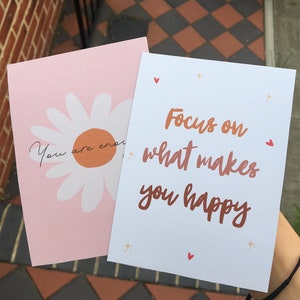 Set of 8 Positive Mini Prints. Motivational, self care, inspiration quotes. Wall decor card. A6 Positive Postcards. Self Love Positive Pack. focus on what makes