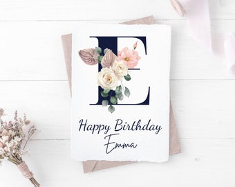 Geburtstagskarte für Sie, Blumen Geburtstagskarte, Personalisierte Happy Birthday Grußkarte - Anpassbar mit Name und Alter / Geburtsjahr