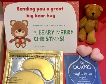 Secret Santa Gifts For Her Christmas. Beary Christmas Gift. Christmas small Hamper box for her. Bear Hug in a box. Virtual Hug Christmas