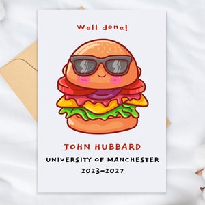 Carte de remise des diplômes Burger personnalisée - Carte de célébration bien faite - Carte de remise des diplômes bien joué - Carte de remise des diplômes universitaire
