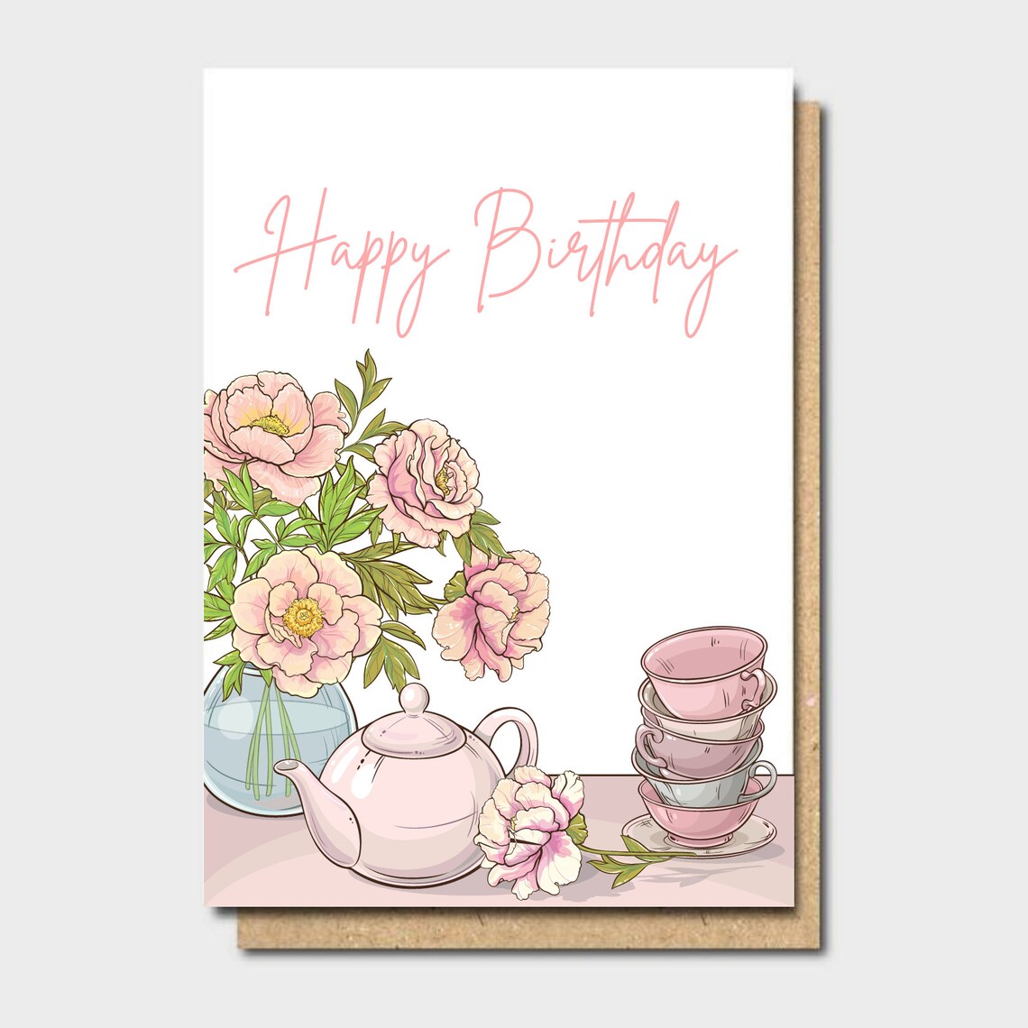 Happy Birthday Card Tea Time Card Birthday Card for Her Tea Etsy UK