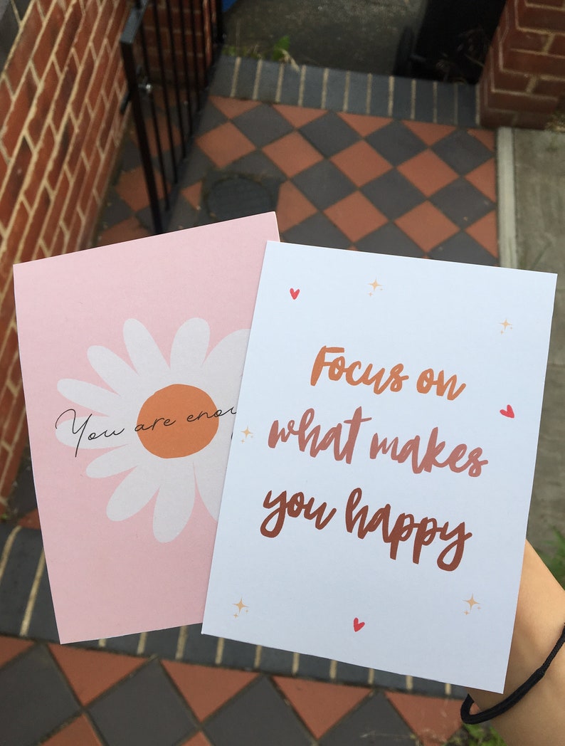 Set of 8 Positive Mini Prints. Motivational, self care, inspiration quotes. Wall decor card. A6 Positive Postcards. Self Love Positive Pack. focus on what makes