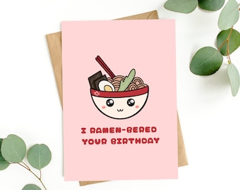 Cute Ramen Birthday card - Kawaii Noodles Card, Cup Noodles | Cards for her, Cards for him | Cheeky, Boyfriend, Girlfriend, Husband, Wife