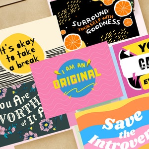 Set of 6 Positive Mini Prints. Motivational, self care, inspiration quotes. Wall decor card. A6 Positive Postcards. Self Love Positive Pack.
