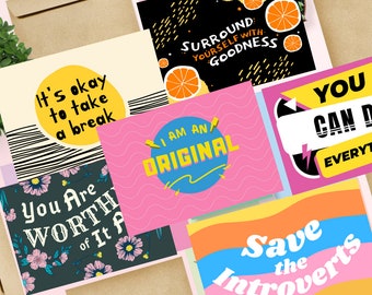 A6 Positive Quote Mini Prints, Self-Love Cards, Set of 6
