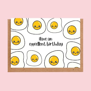 Tener una tarjeta de cumpleaños eggcellent, tarjeta de cumpleaños de juego de palabras, tarjeta de cumpleaños de huevo, tarjeta de cumpleaños foodie, tarjeta de comida para un amigo, tarjeta de cumpleaños linda
