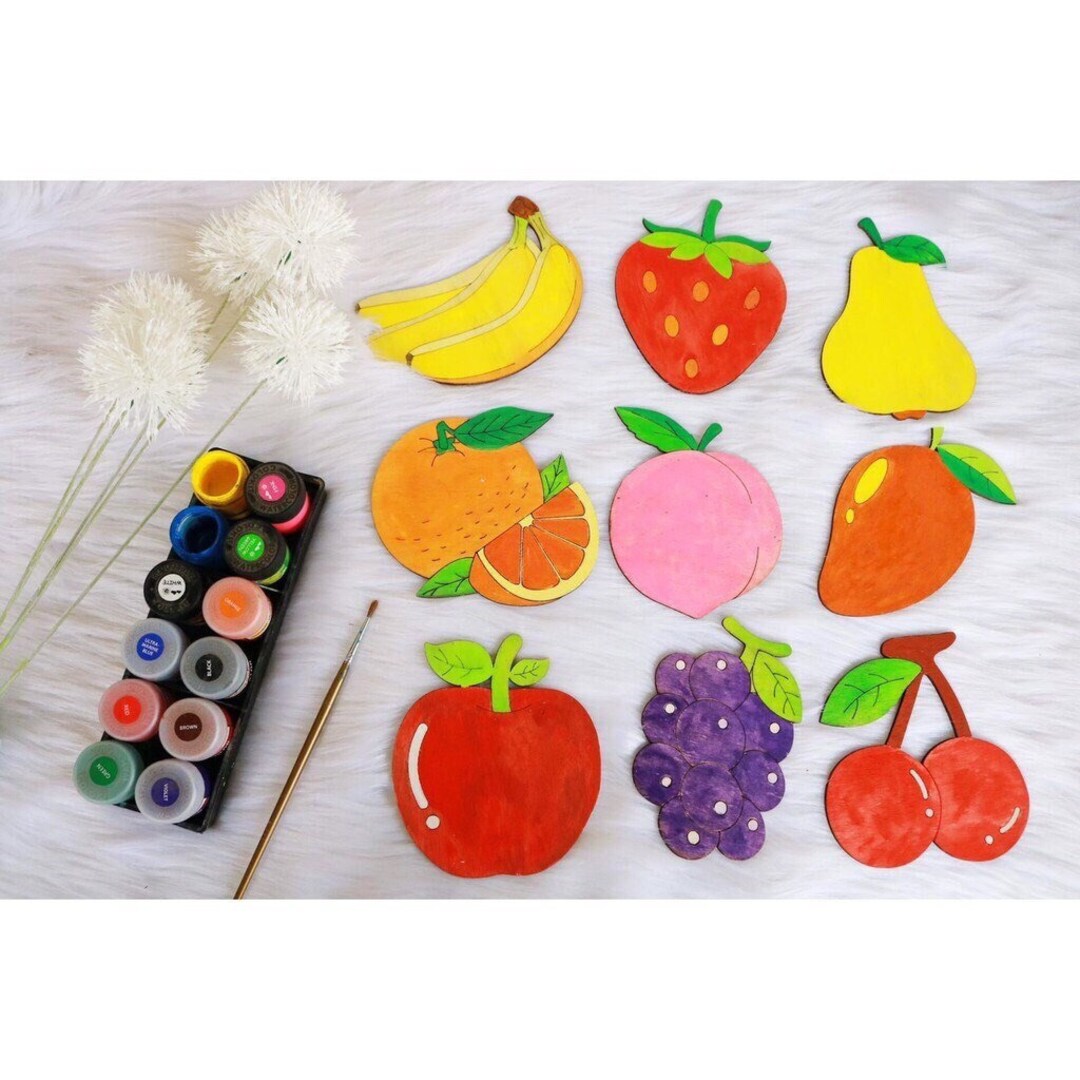 Wooden Fruit Toys for Kids. Kids Painting Kit. Wood Colouring Etsy