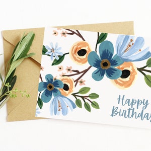 Carte d’anniversaire imprimable pour elle, carte de joyeux anniversaire, carte d’anniversaire mignonne, carte de vœux d’anniversaire, téléchargement de carte d’anniversaire florale aquarelle