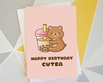 Boba Bear Happy Birthday Card | Kawaii Bubble Tea Greeting