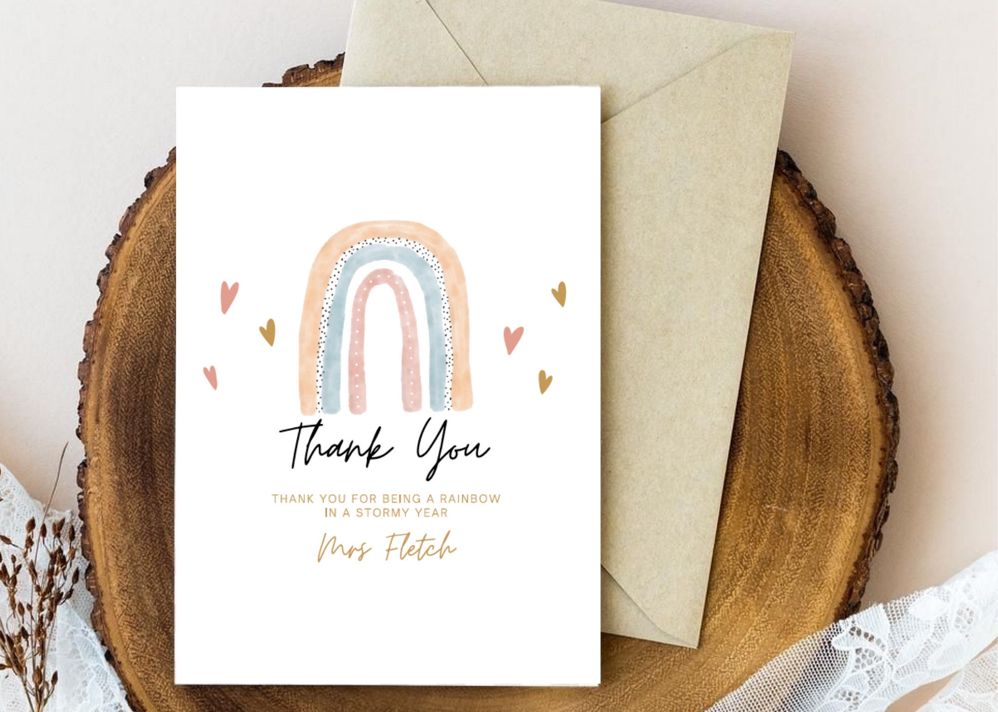 Thank You Teacher Card-Personalised Rainbow Teacher Card-Teacher Gift-Card for Classmate-Card for Colleague-Cute Rainbow card For Her