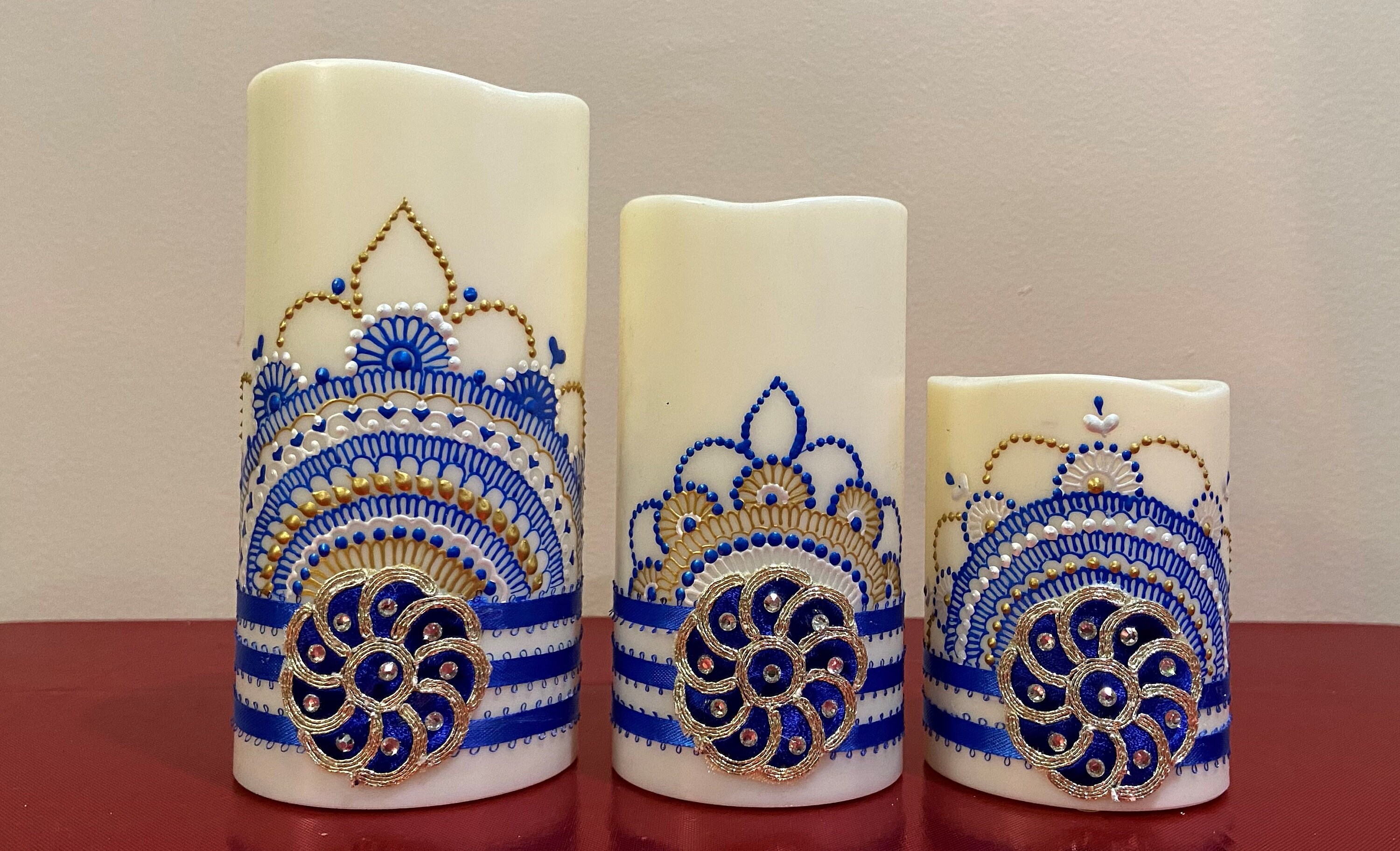 Set of 3 Blue LED Flameless Candles 6 inch 5 inch 4 inch Etsy
