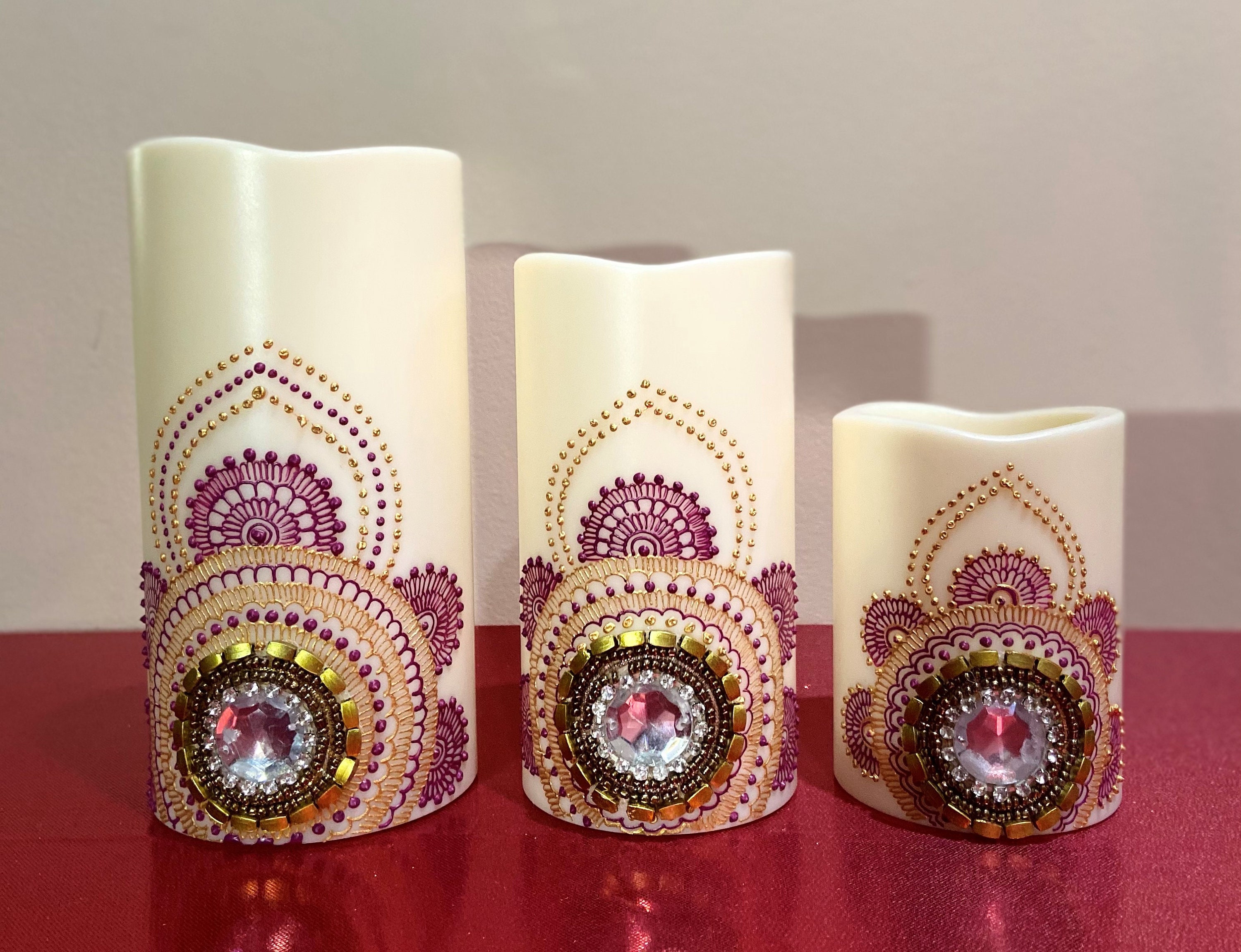 Set of 3 LED Pink Flameless Candles 6 inch 5 inch 4 inch Etsy