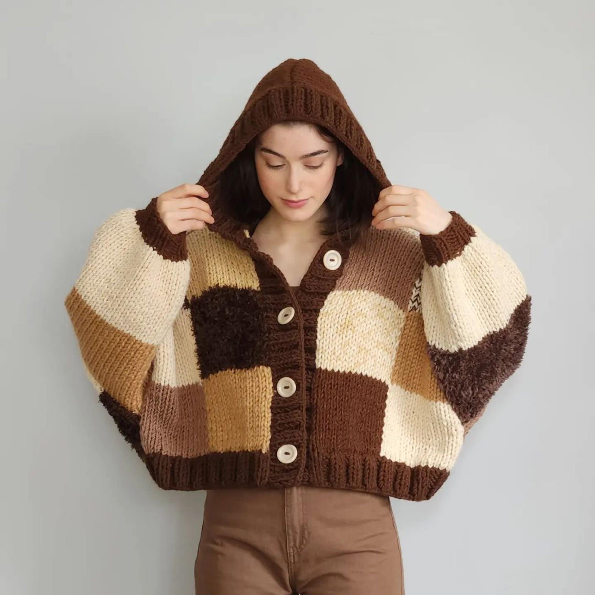 Hooded Dark Chocolate Patchwork Cardigan - Etsy