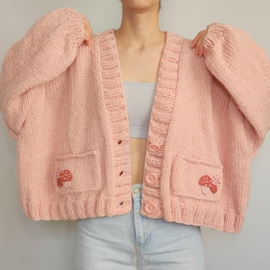 Pink Mushroom Pocket Cardigan (Oversized)
