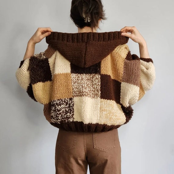 Hooded Dark Chocolate Patchwork Cardigan - Etsy