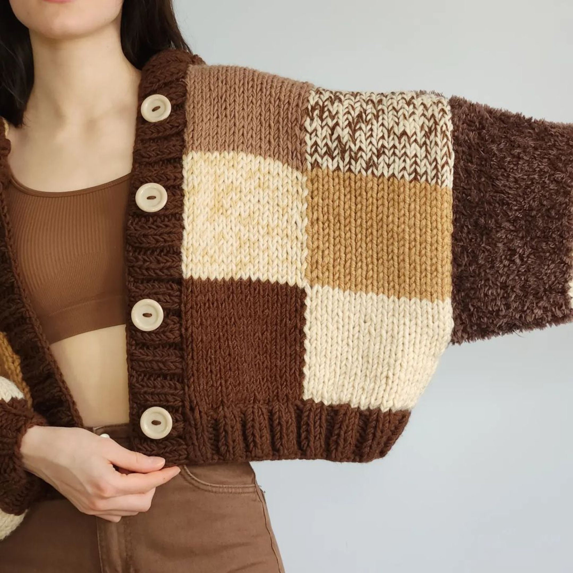 Hooded Dark Chocolate Patchwork Cardigan - Etsy