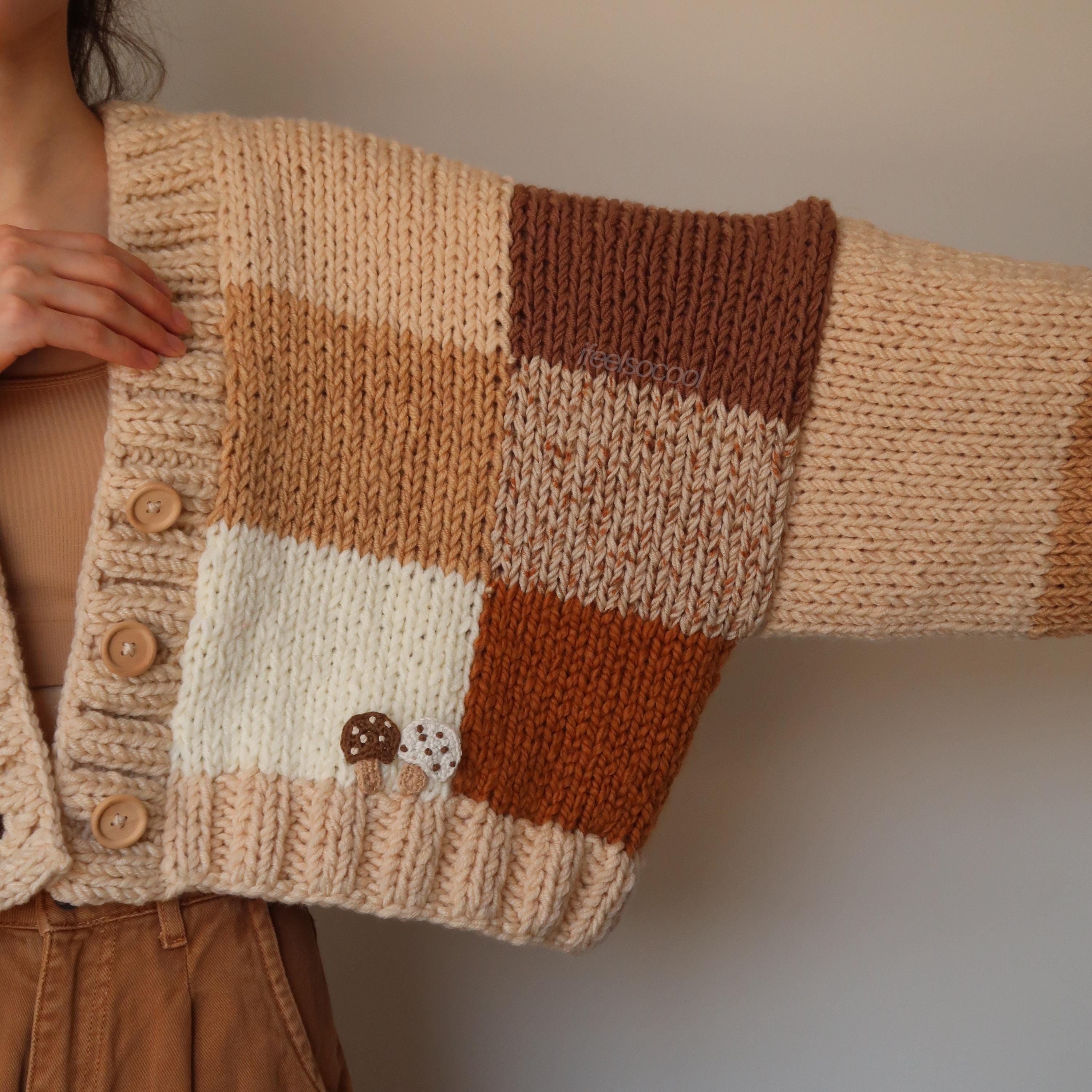 Cinnamon Patchwork Cardigan – Hand Knitted Brown Chunky Cardigan
