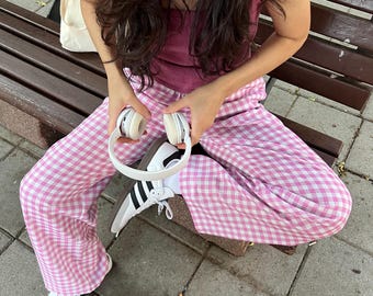 パンツ 90s polo by ralph lauren gingham linen VTG Ralph Lauren Lauren Active Pink White Gingham Check Pants