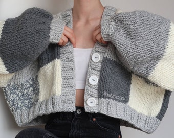 Patchwork Cardigan Black Gray White Sweater - Etsy
