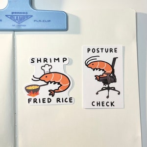 Shrimp Bad Posture Check | Shrimp Fried Rice Sticker - Glossy Vinyl Sticker for Water Bottle, Laptop, Gifts, Kindle, etc.