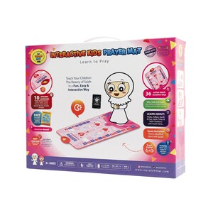 Pu&ograve; includere: Tappetino da preghiera interattivo per bambini rosa e bianco con un'illustrazione di una bambina dei cartoni animati. Il tappetino presenta 36 tasti sensibili al tocco e insegna la preghiera islamica, tra cui il Wudu, l'Adhan, la Sura e la Dua, gli orari di preghiera e le posizioni di preghiera, nonch&eacute; la recitazione del Corano. Il tappetino include 10 lingue parlate e un manuale di istruzioni gratuito.