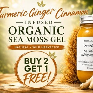 Buy 2 Get 1 FREE!  Alkaline Irish Sea Moss Gel with Turmeric, Ginger and Cinnamon with All Natural Essential Vitamins, Minerals Dr. Sebi
