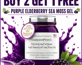 BUY 2 GET 1 FREE!! | Organic Alkaline Purple Irish Sea Moss Gel Infused with Elderberry | Dr Sebi Inspired | Incredible Results!