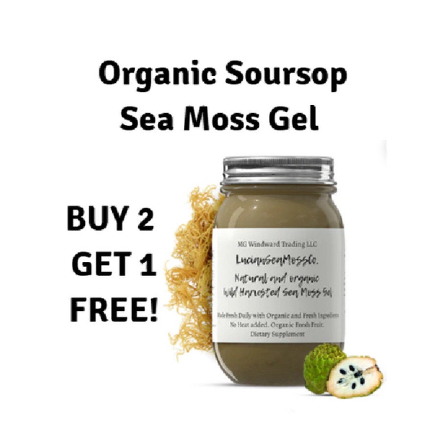 Buy 2 Get 1 Free! Alkaline Certified Wild Harvested Organic Irish Sea Moss Gel Infused With Soursop, Dr. Sebi Inspired