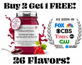 Buy 2 Get 1 FREE!! Fruit Infused Sea Moss Gel, Organic Wild Harvested Irish Sea Moss Gel, Dr Sebi Inspired Alkaline, 30+ Flavor Choices!