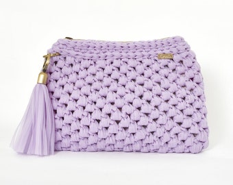 Lilac wristlet bag, Clutch bag, Luxury clutch Zipper clutch Fashion bag Wristlet bag Clutch with leather part Handmade mauve pastel clutch