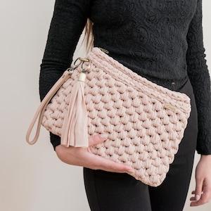 Bolso de mano beige, Clutch beige hecho a mano, Bolso clutch, Clutch de lujo, Clutch con cremallera, Bolso de mano, Clutch con parte de cuero