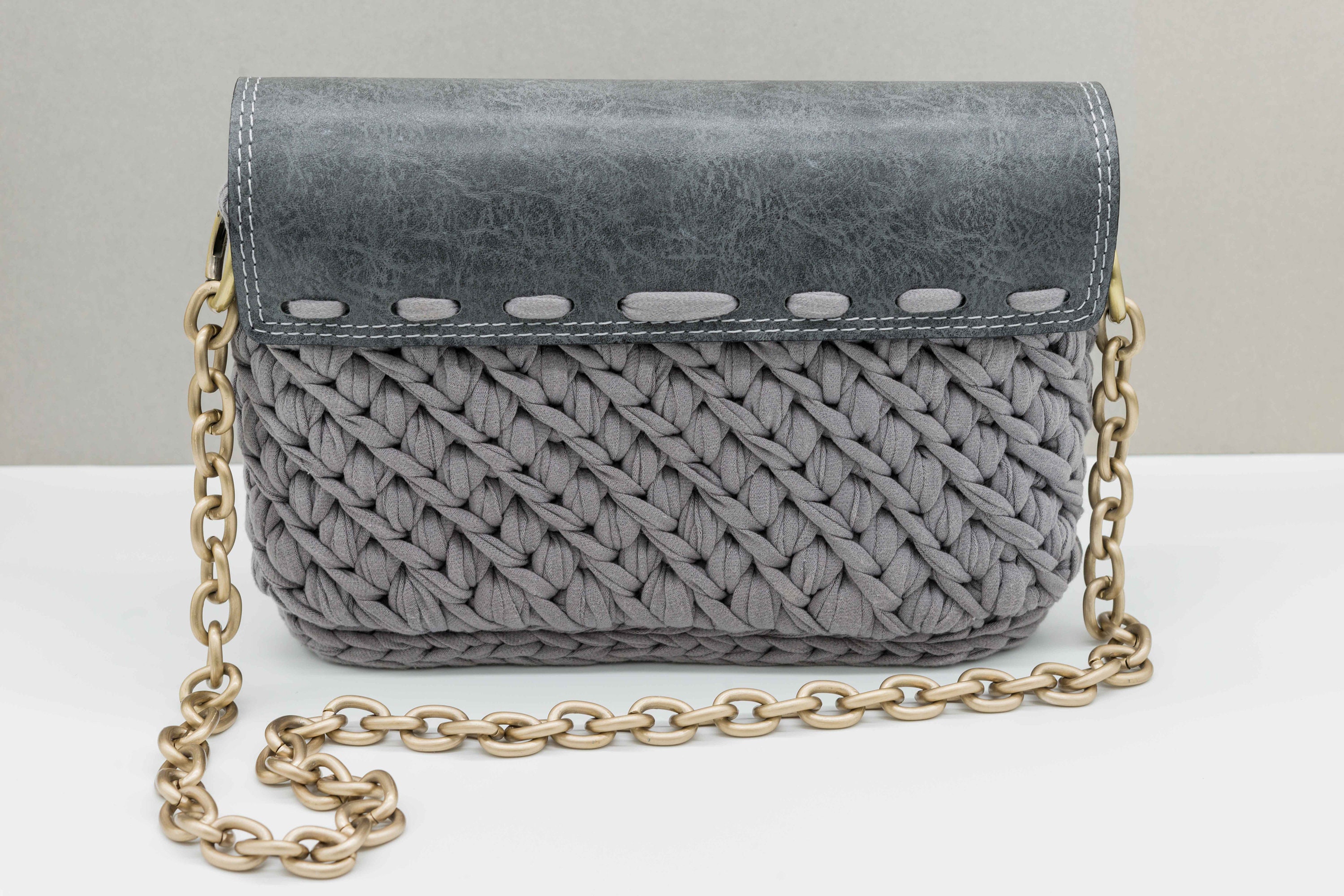 Gray Crochet Shoulder Bag Handmade Clutch Handbag With - Etsy