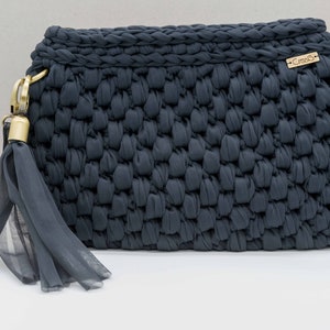 Bolso de mano de color gris oscuro, bolso de crochet único hecho a mano, regalo de Navidad